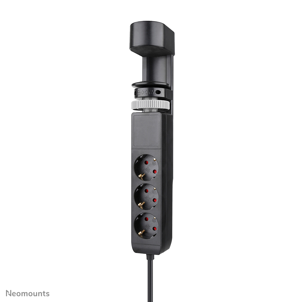 Neomounts VOLT DS22-840BL6 Desk socket with clamp - 2 x USB-C (20W), 1x USB-A (18W), 3 x 230V. socket Type F 3680 Watt- 1.4 m cord - rapid charging - black