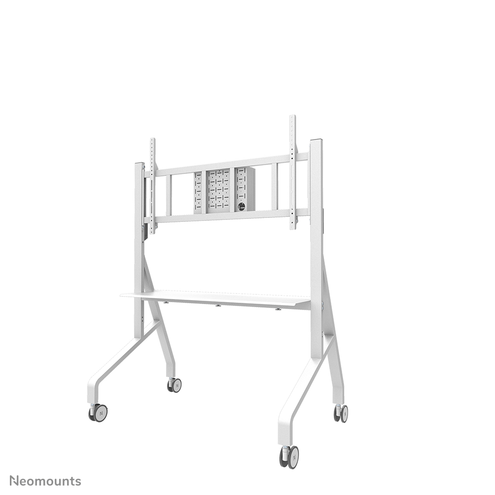 Neomounts MOVE Go XL FL50-575WH1 TV trolley - 65-110" - max 125 kg - manual h 129-139 cm - VESA 100x100-1100x600 - incl. hardware shelf - lockable (excl. lock) - TÜV certified - Rapid Install-model incl. fixing template - video bar kit optionally available - white