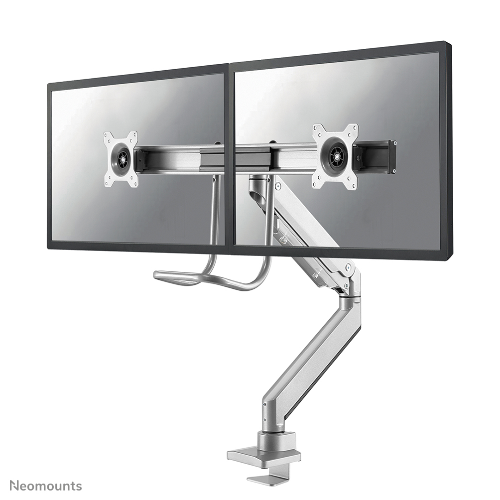 Neomounts NM-D775DXSILVER Dual crossbar monitor arm - 10-32" - 1-8 kg/screen - gas spring - 180°-stop - Topfix - silver
